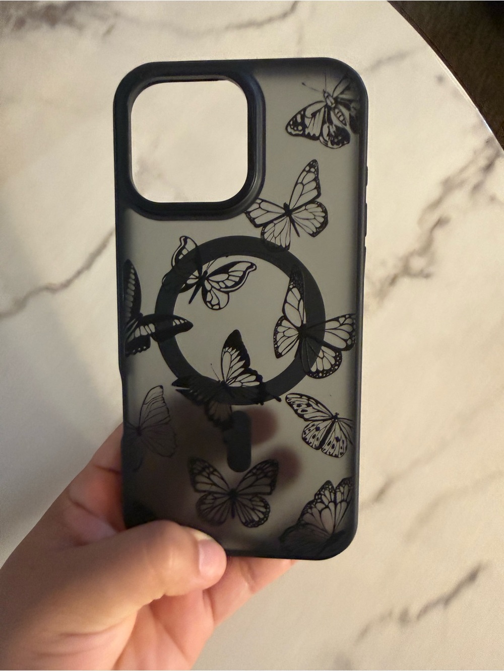 Black Butterfly Ring Grip Phone Case - Unbranded